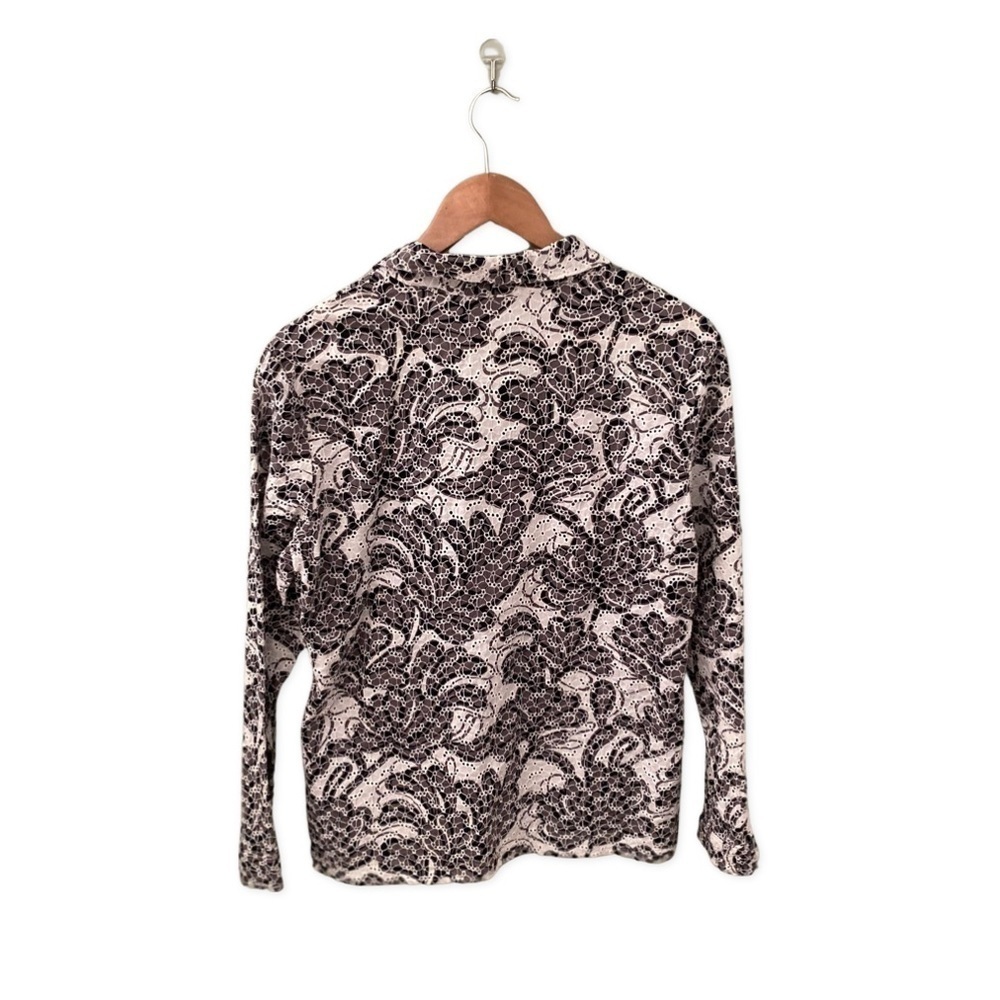 Chico's Eyelet Long Sleeve Floral Embroidered Button Down Blouse Sz. 2 (12/14-L) - Picture 2 of 6